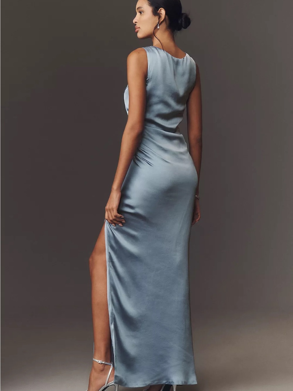 BHLDN Satin Slip Maxi Dress in Steel Blue